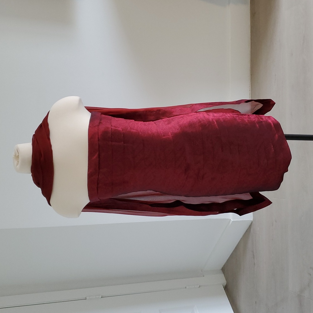 Carmen Marc Valvo Burgundy Strapless Cocktail Dress with Sheer Scarf - Picture 3 of 13